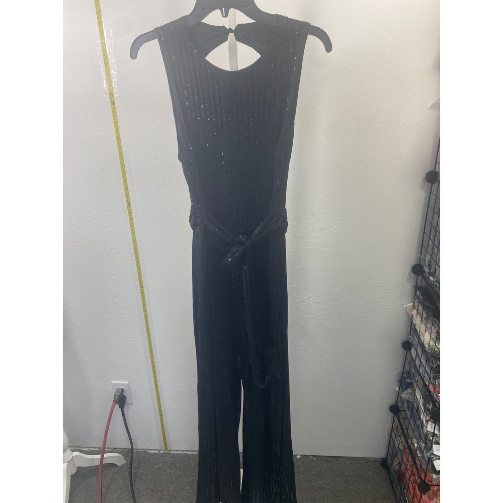 Black Sequin Sleeveless Jumpsuit Keyhole Back Wide Leg Evening Party One‎ Piece